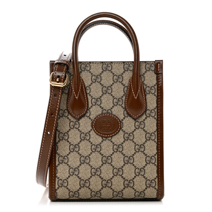 Gucci GG Supreme Monogram Azalea Calfskin Mini Retro Interlocking G Tote Bag Beige Ebony Brown Sugar 1 of 8