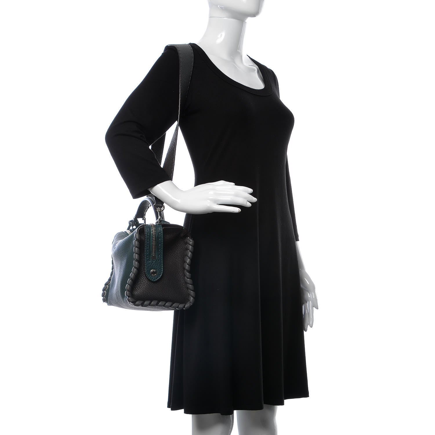 Fendi Cuoio Romano Selleria Vitello Dolce Lace Up Lei Boston Tote Tempesta Asfalto 2 of 7