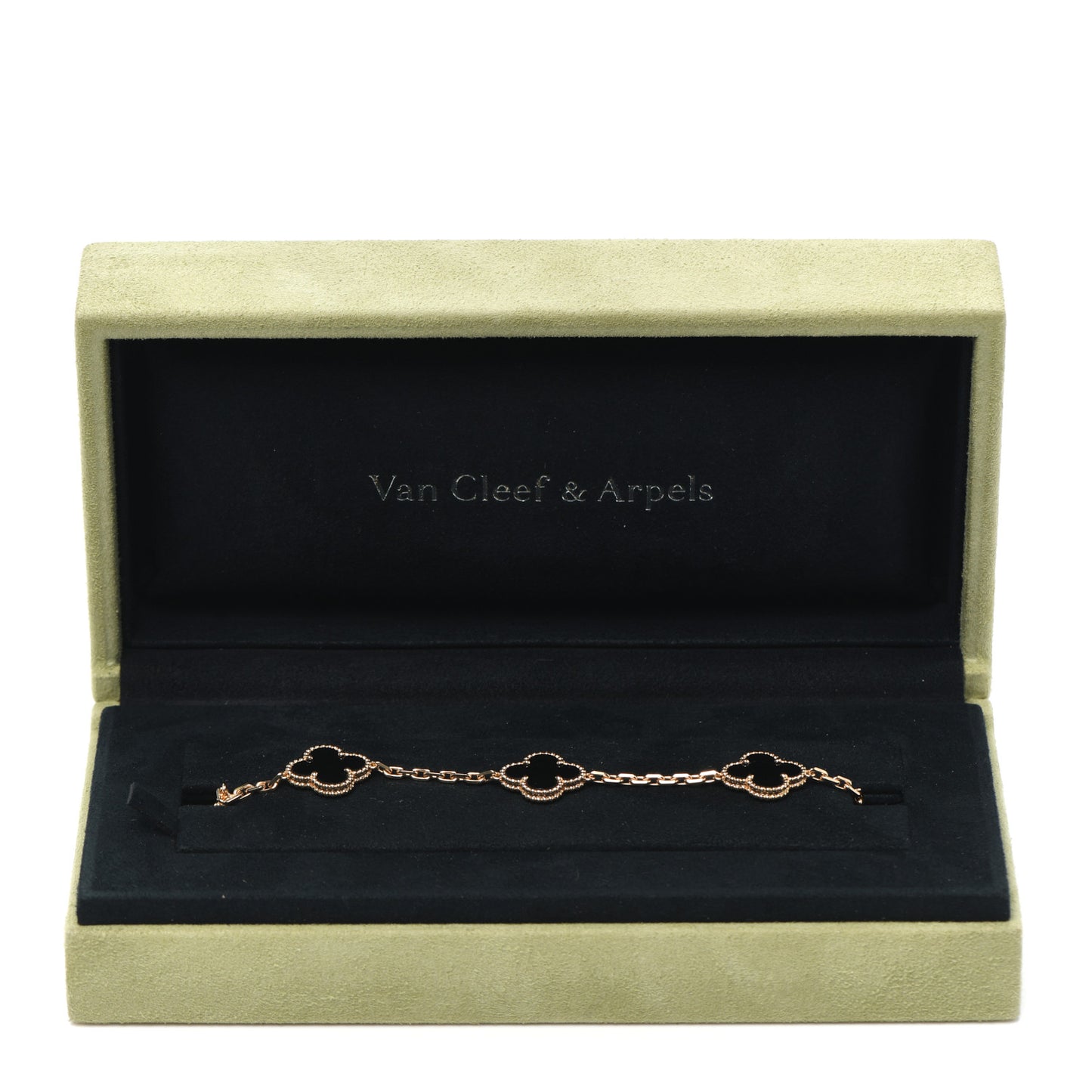 18K Yellow Gold Black Onyx 5 Motifs Vintage Alhambra Bracelet