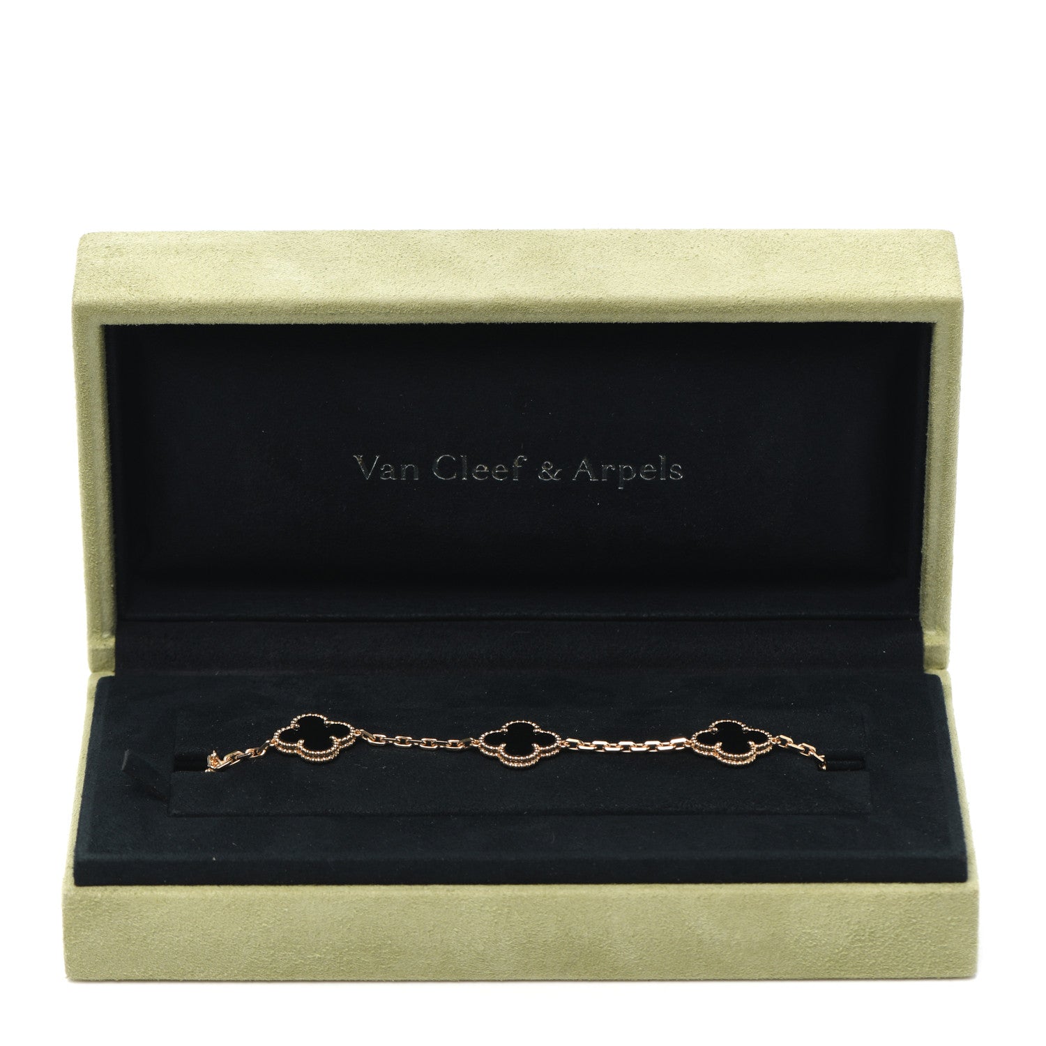 Van Cleef & Arpels 18K Yellow Gold Black Onyx 5 Motifs Vintage Alhambra Bracelet 8 of 8