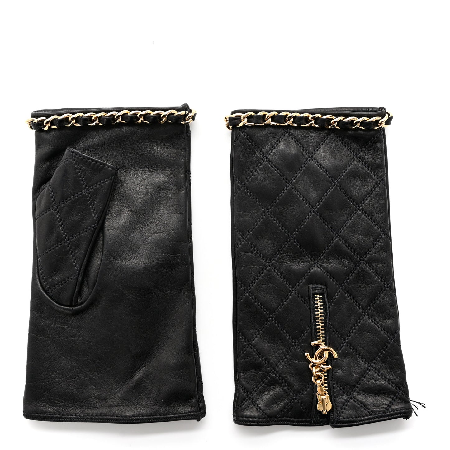 Lambskin Fingerless Chain CC Gloves 8 Black
