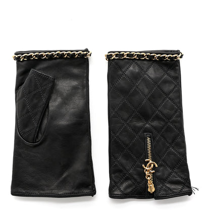 Chanel Lambskin Fingerless Chain CC Gloves 8 Black 2 of 5
