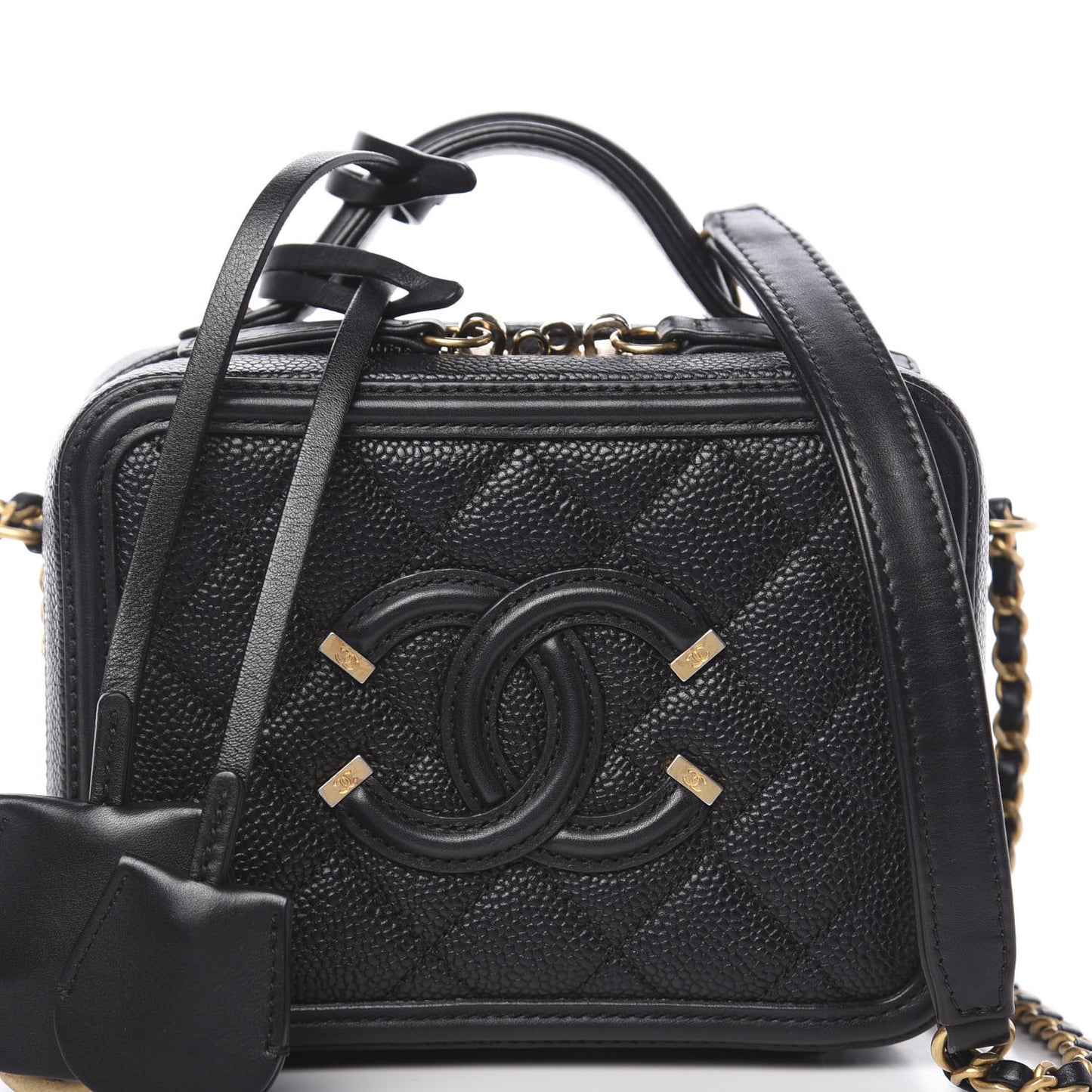 Caviar Quilted Small CC Filigree Vanity Case Black