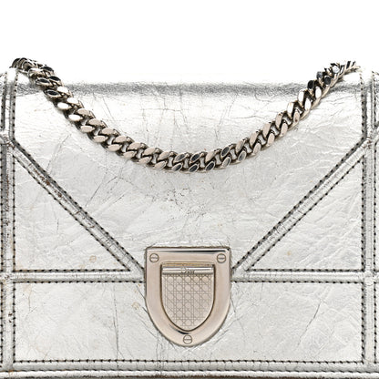 Christian Dior Metallic Crinkled Lambskin Diorama Croisiere Chain Wallet Silver 8 of 13