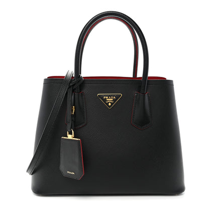 Prada Saffiano Cuir Small Double Bag Black Fuoco 1 of 10