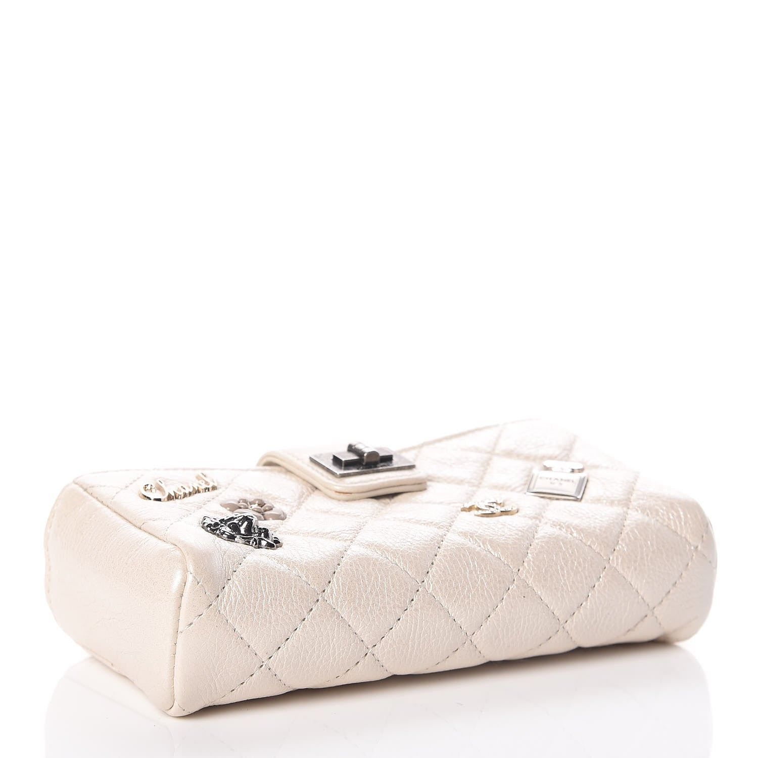Chanel Metallic Calfskin Quilted Lucky Charms Mini Phone Holder Clutch Ivory 4 of 11