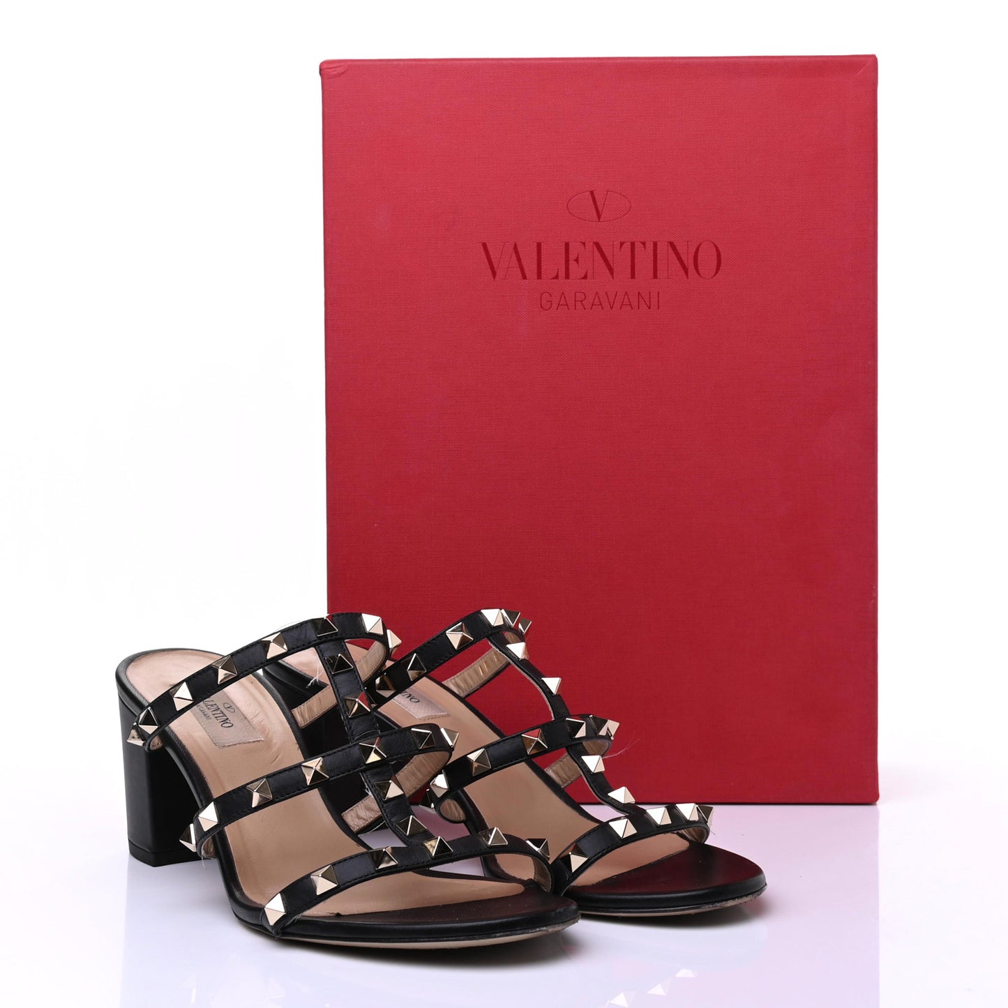Calfskin Rockstud 60mm Caged Slide Sandals 41 Black