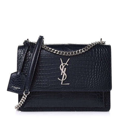 Saint Laurent Calfskin Crocodile Embossed Medium Monogram Sunset Navy 1 of 18