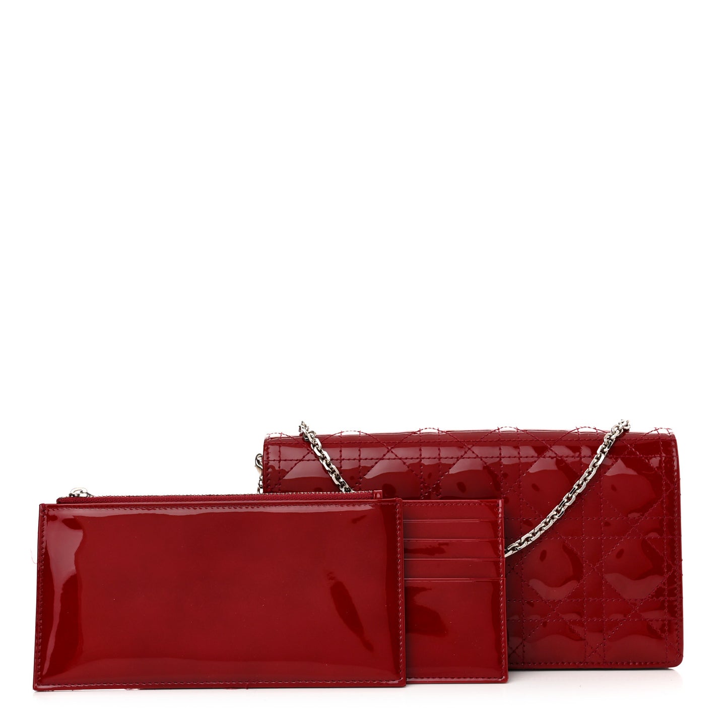 Patent Cannage Lady Dior Chain Wallet Rouge Ceris