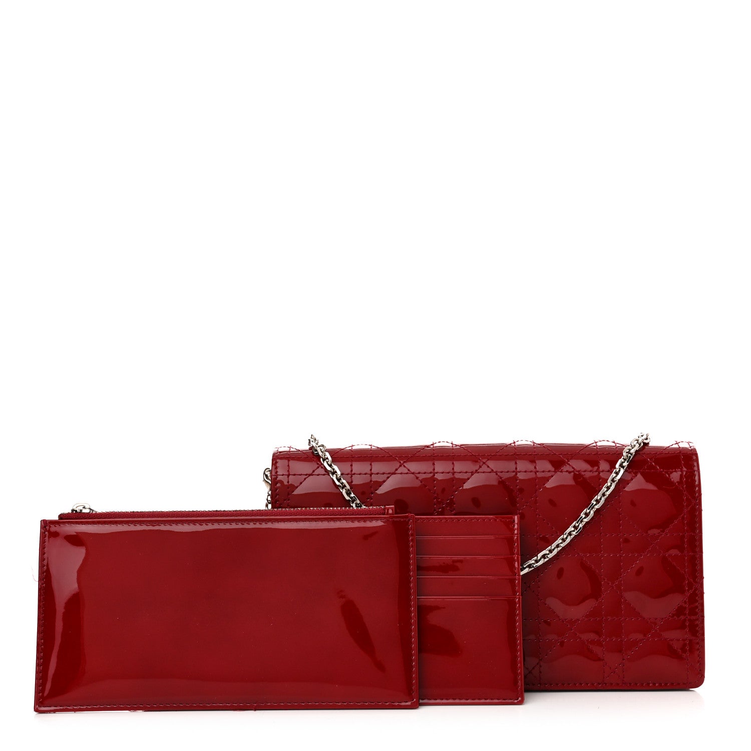 Christian Dior Patent Cannage Lady Dior Chain Wallet Rouge Ceris 1 of 15