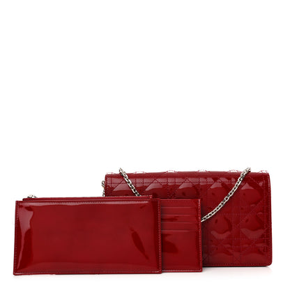 Christian Dior Patent Cannage Lady Dior Chain Wallet Rouge Ceris 1 of 15