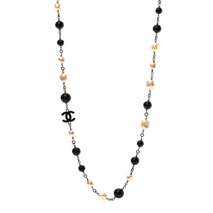 Chanel Pearl Bead Enamel CC Long Necklace Black Light Gold 1 of 5