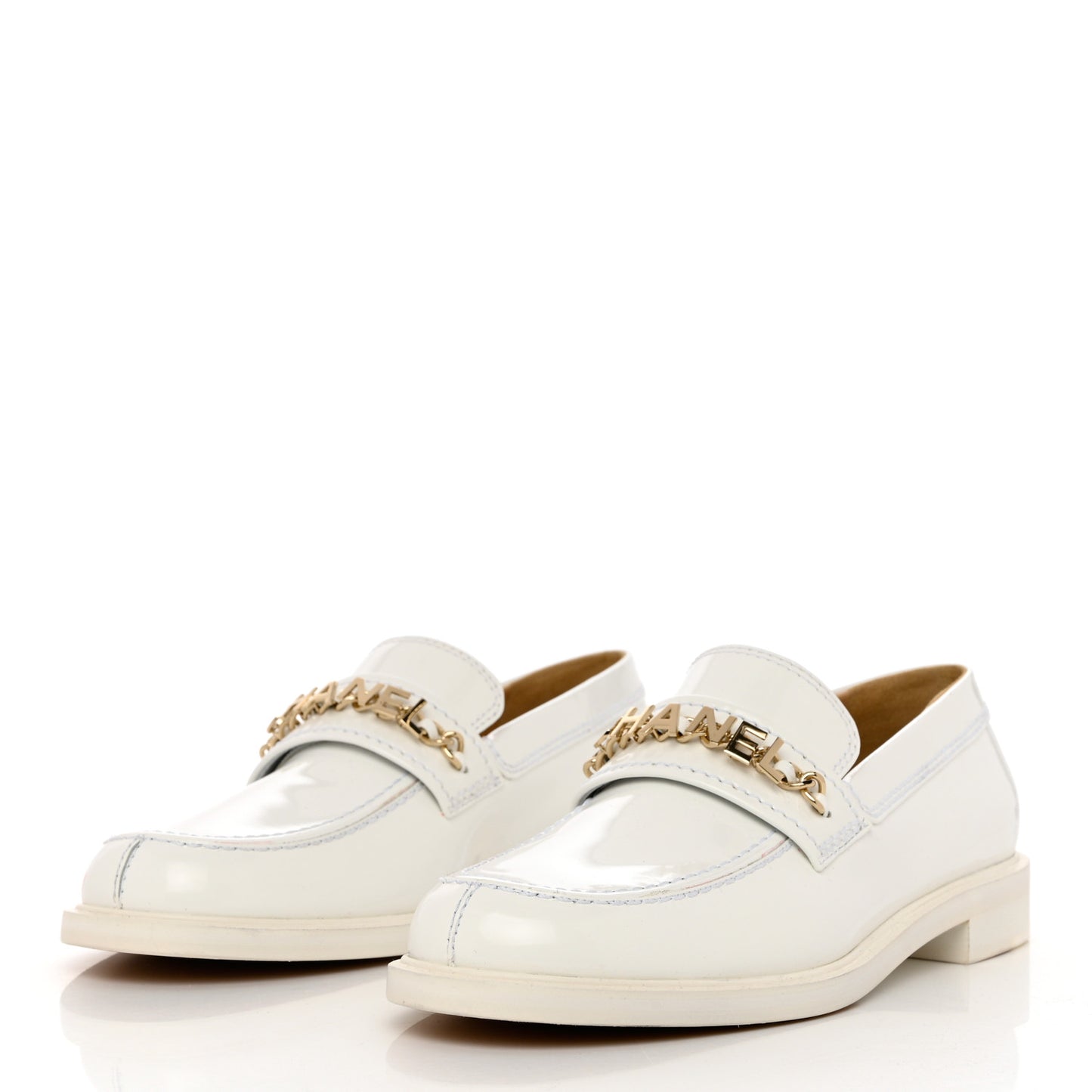 Shiny Calfskin Logo Loafers 40 White