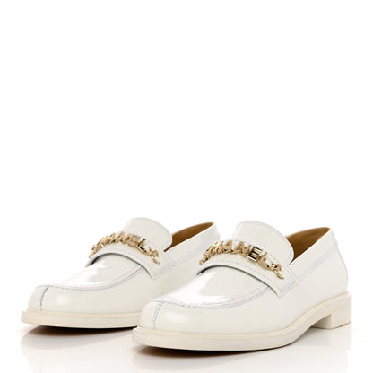 Chanel Shiny Calfskin Logo Loafers 40 White 3 of 9