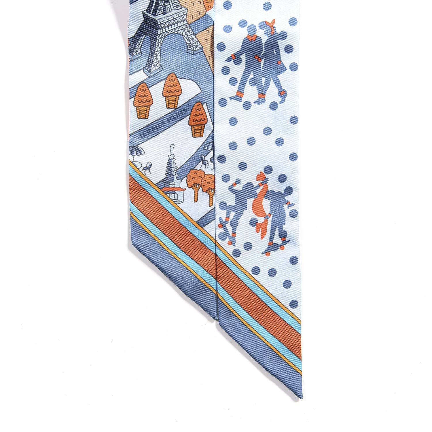 Hermes Silk Les Nouveaux Amoureux de Paris Twilly Ciel Blue Jean Orange 4 of 5