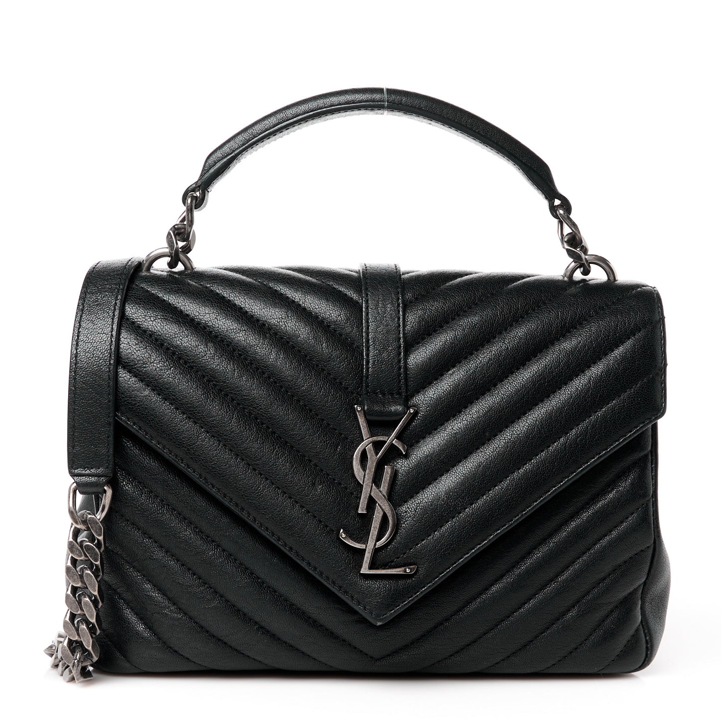 Sheepskin Matelasse Chevron Monogram Medium College Bag Black