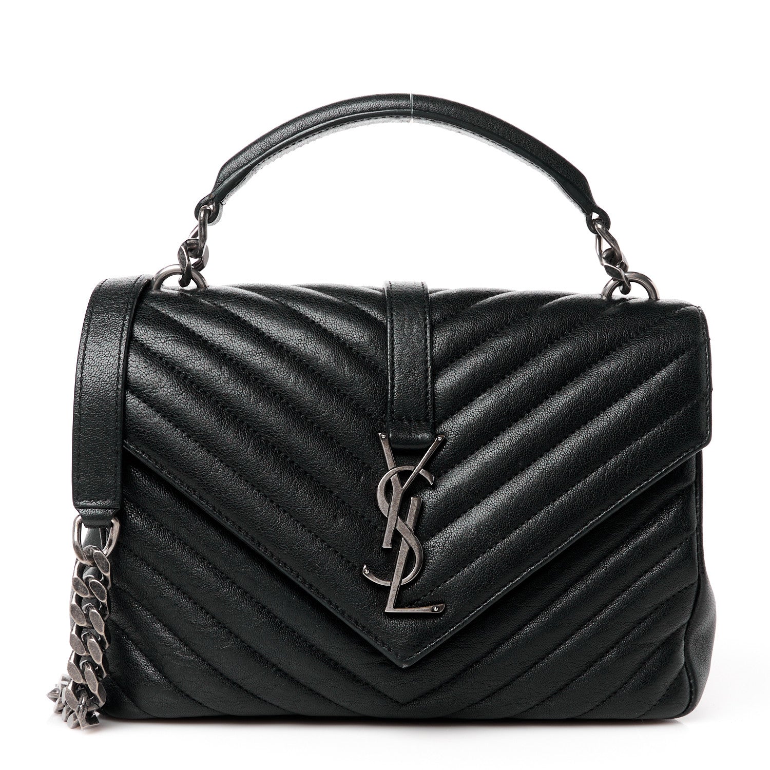 Saint Laurent Sheepskin Matelasse Chevron Monogram Medium College Bag Black 1 of 11