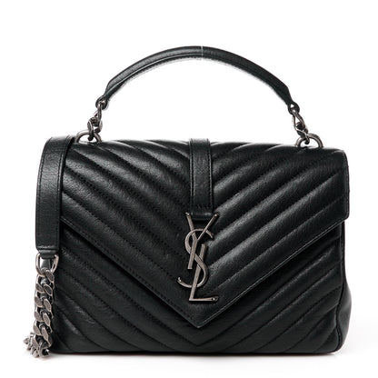 Saint Laurent Sheepskin Matelasse Chevron Monogram Medium College Bag Black 1 of 11