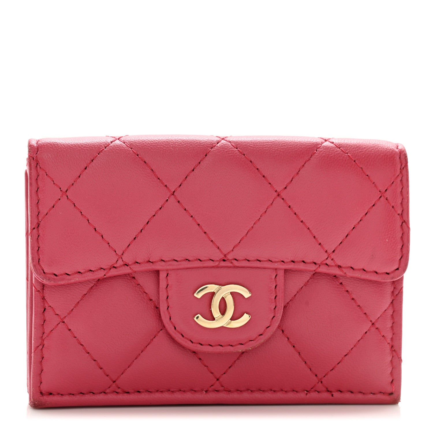 Chanel Lambskin Quilted Tri-Fold Flap Wallet Pink 1 of 14