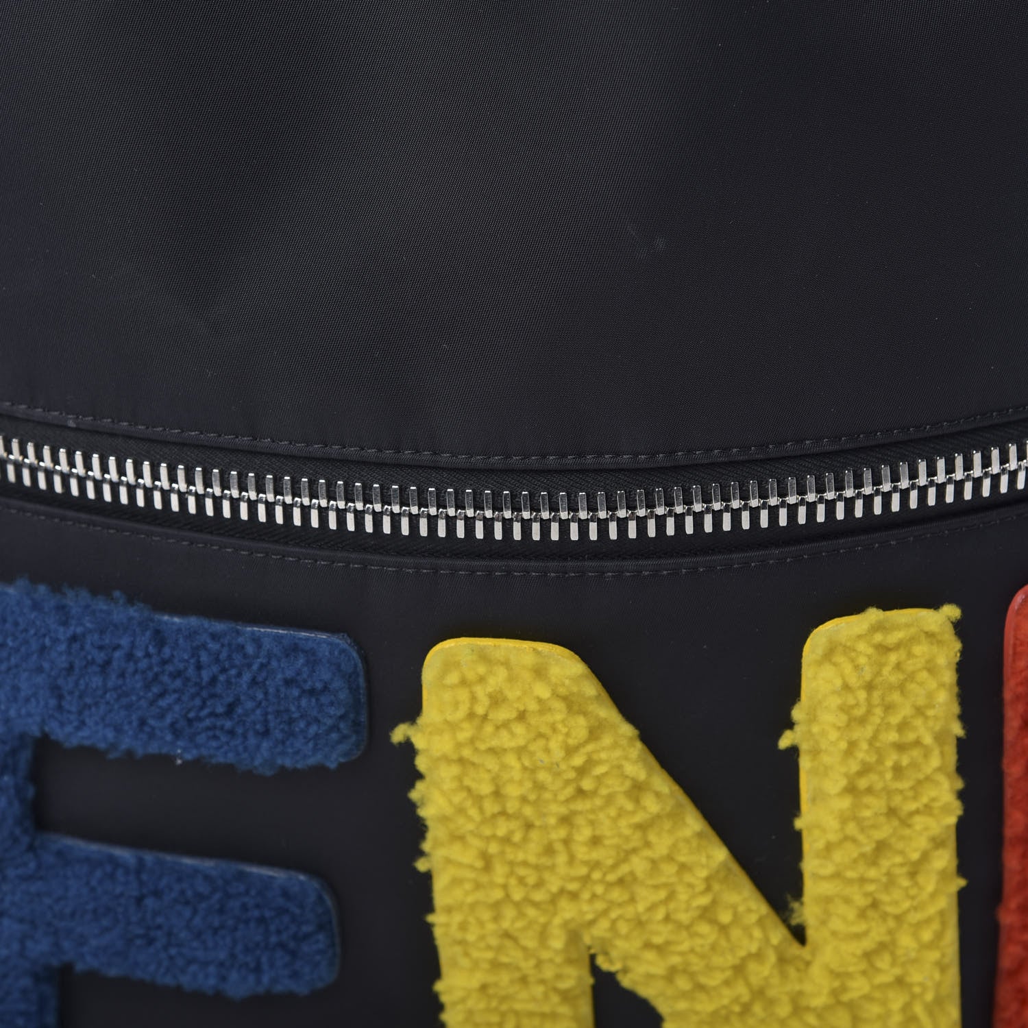 Fendi Nylon Shearling Block Letter Backpack Black 10 of 10