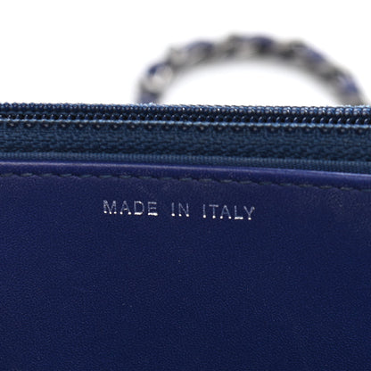 Chanel Grained Patent Calfskin Timeless Wallet On Chain WOC Blue 7 of 11
