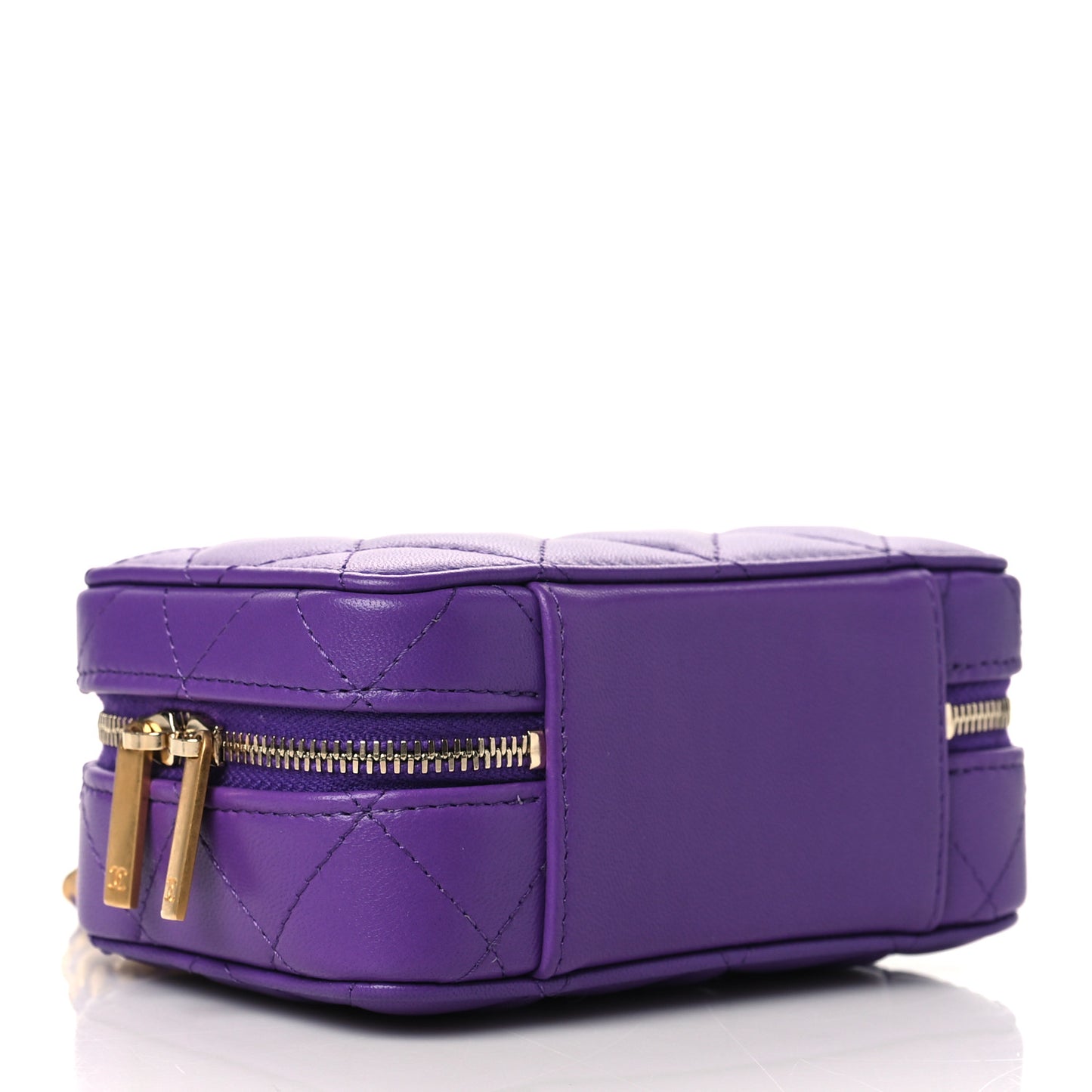Lambskin Quilted Top Handle Mini Vanity Case Purple