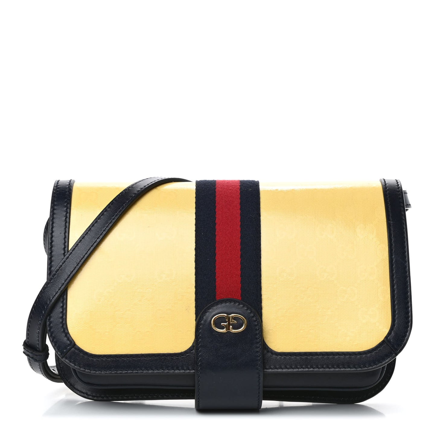 Crystal Monogram Plutone Calfskin Web Ophidia Flap Messenger Bag Straw Yellow Blue