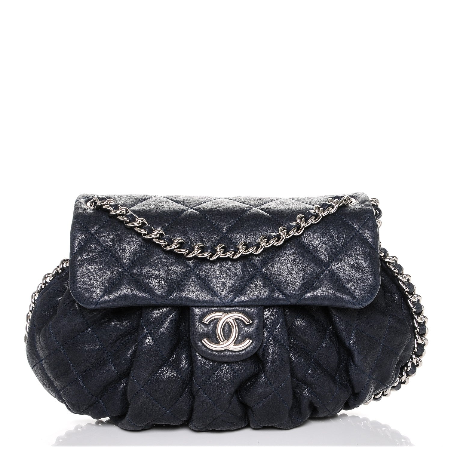 Chanel Washed Lambskin Quilted Medium Chain Around Messenger Navy Blue 1 of 7