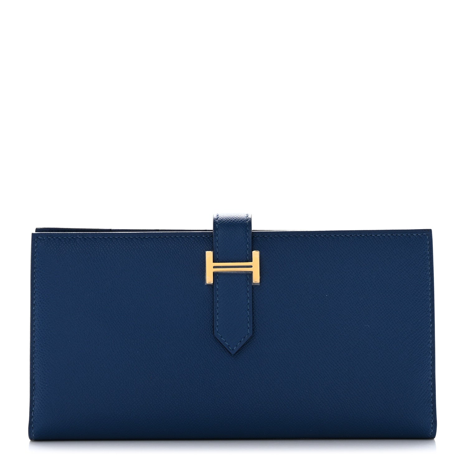 Hermes Grained Monsieur Bearn Gusset Wallet Bleu de Prusse 1 of 8