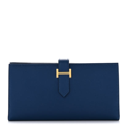 Hermes Grained Monsieur Bearn Gusset Wallet Bleu de Prusse 1 of 8