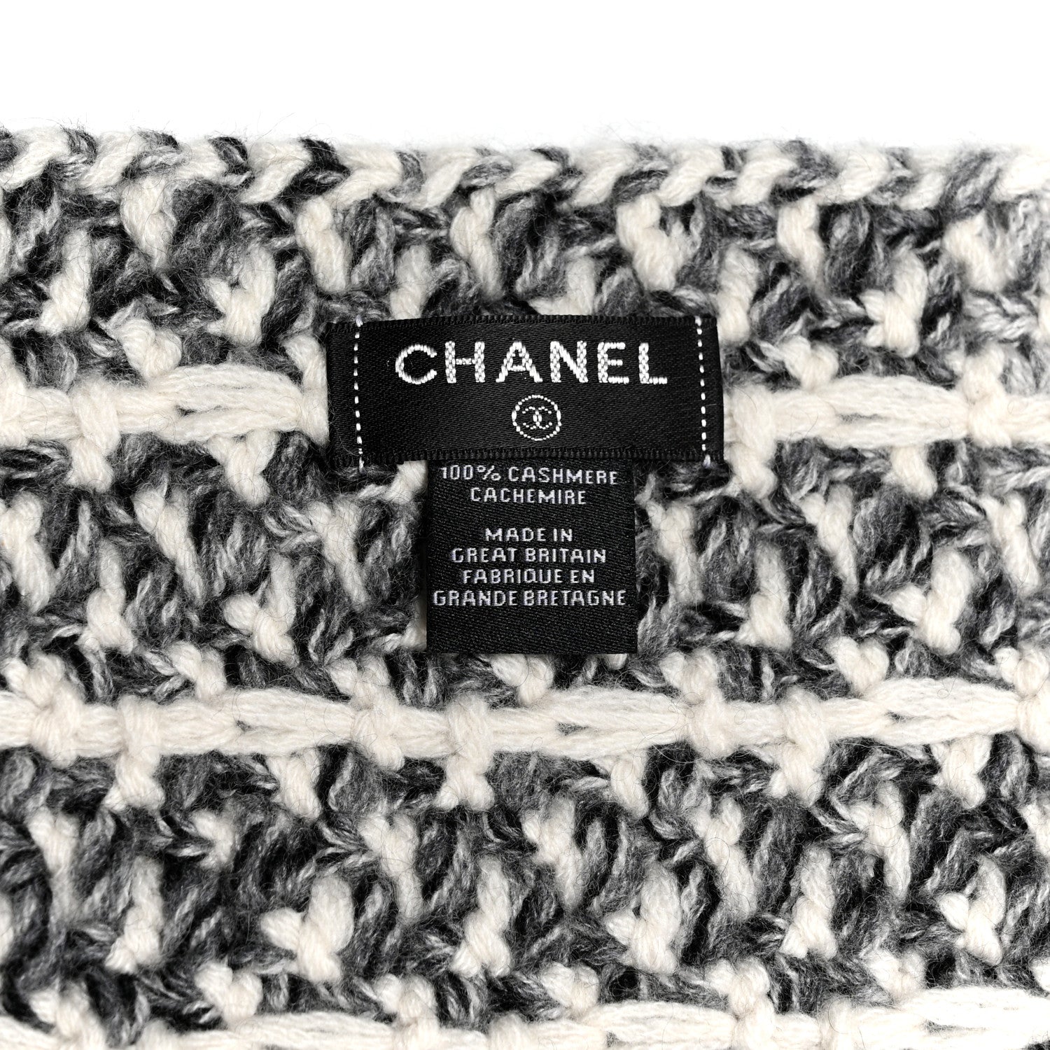 Chanel Cashmere Silk CC Scarf Black White 3 of 3