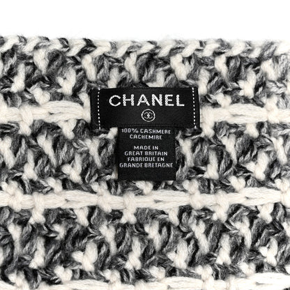 Chanel Cashmere Silk CC Scarf Black White 3 of 3