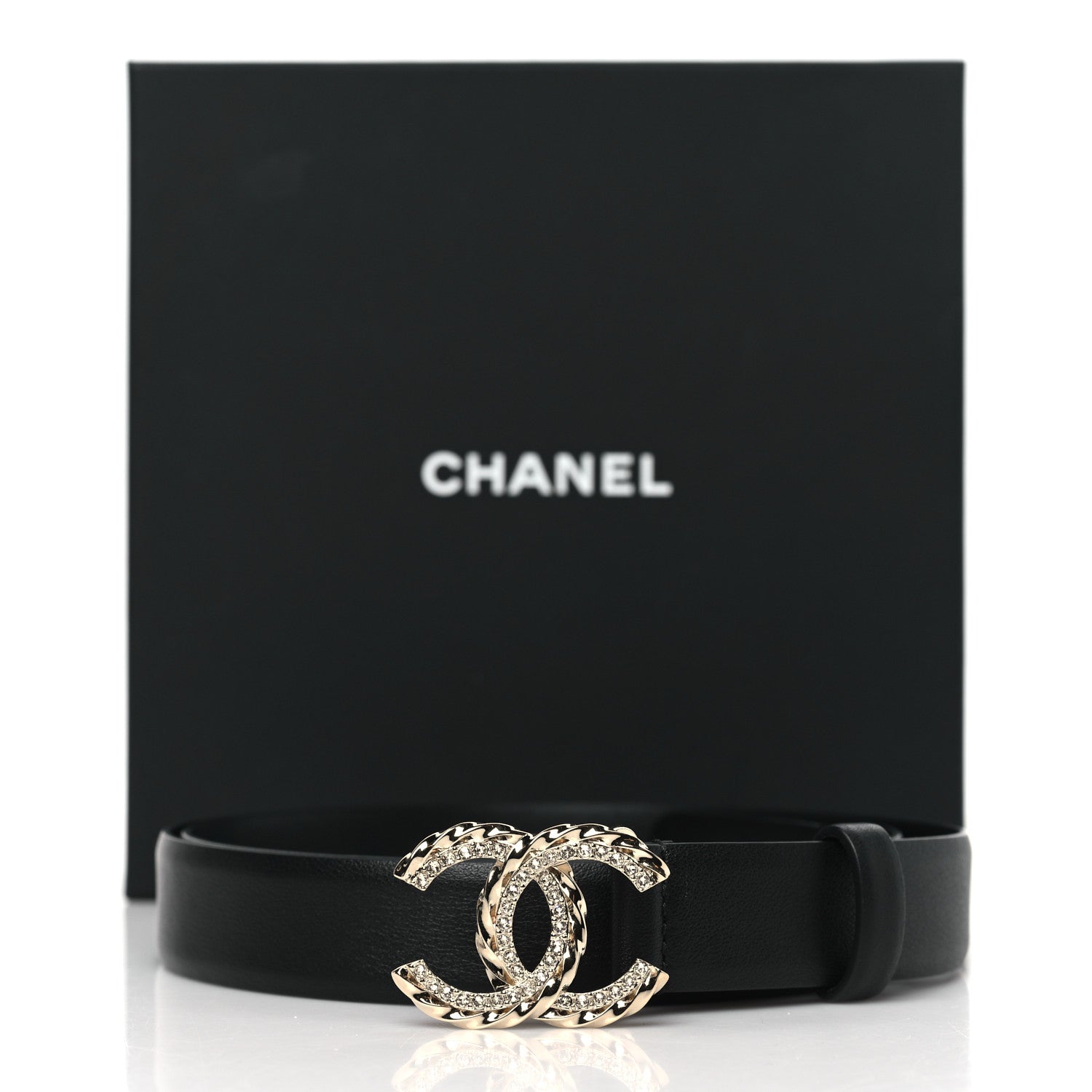 Chanel Calfskin Crystal CC Belt 95 38 Black 8 of 8