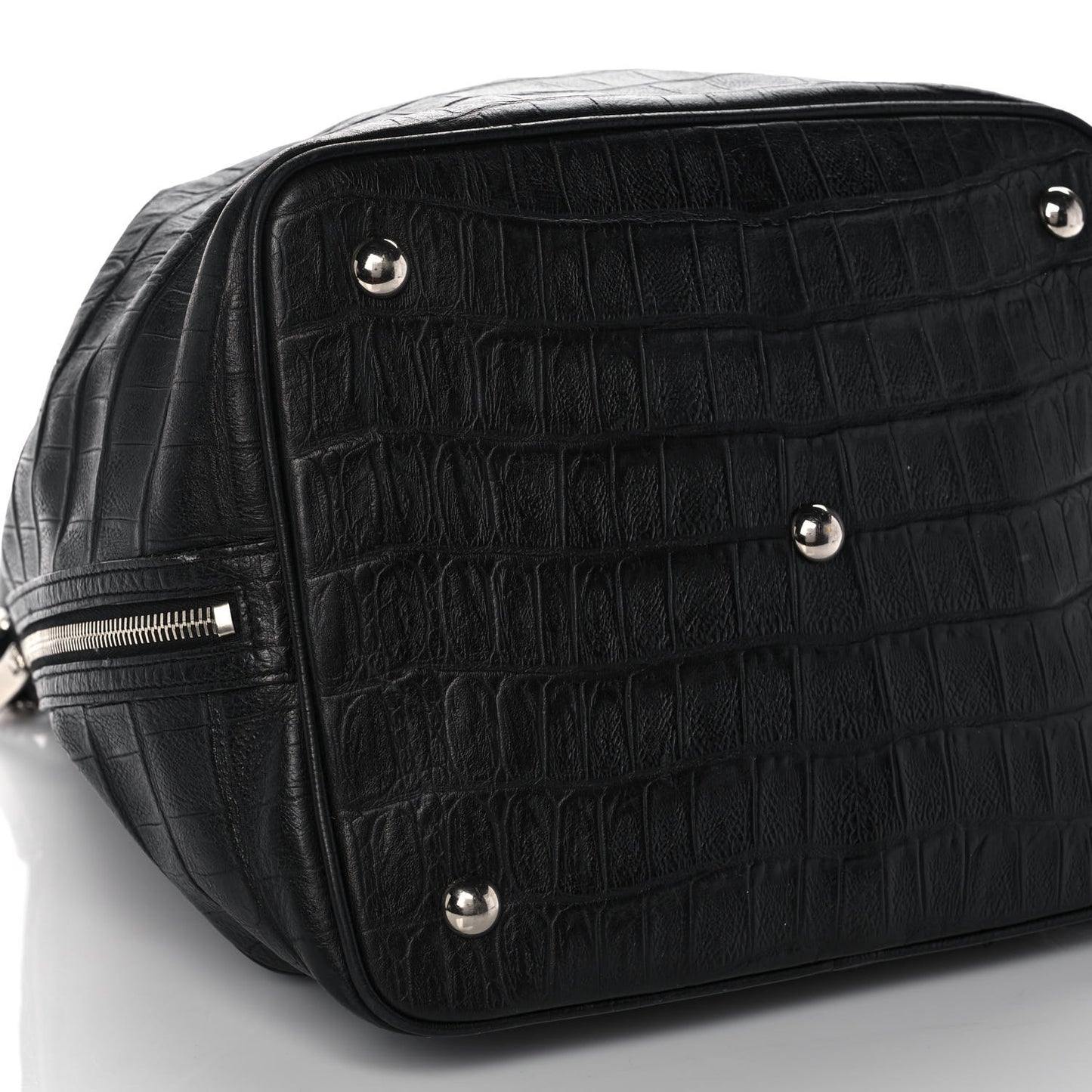 Calfskin Crocodile Embossed Large Emmanuelle Bucket Bag Black