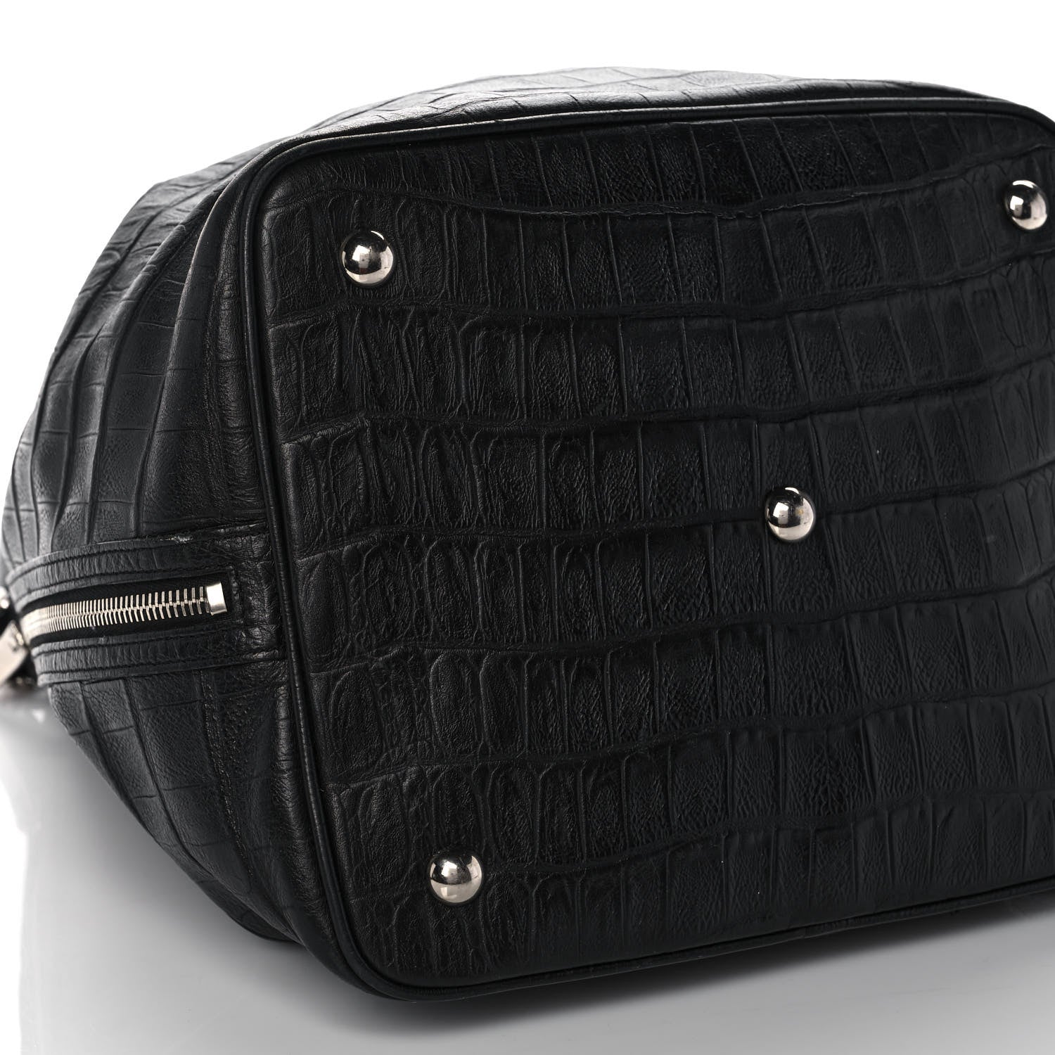 Saint Laurent Calfskin Crocodile Embossed Large Emmanuelle Bucket Bag Black 8 of 13
