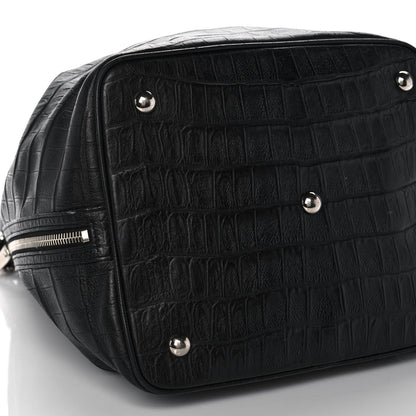 Saint Laurent Calfskin Crocodile Embossed Large Emmanuelle Bucket Bag Black 8 of 13
