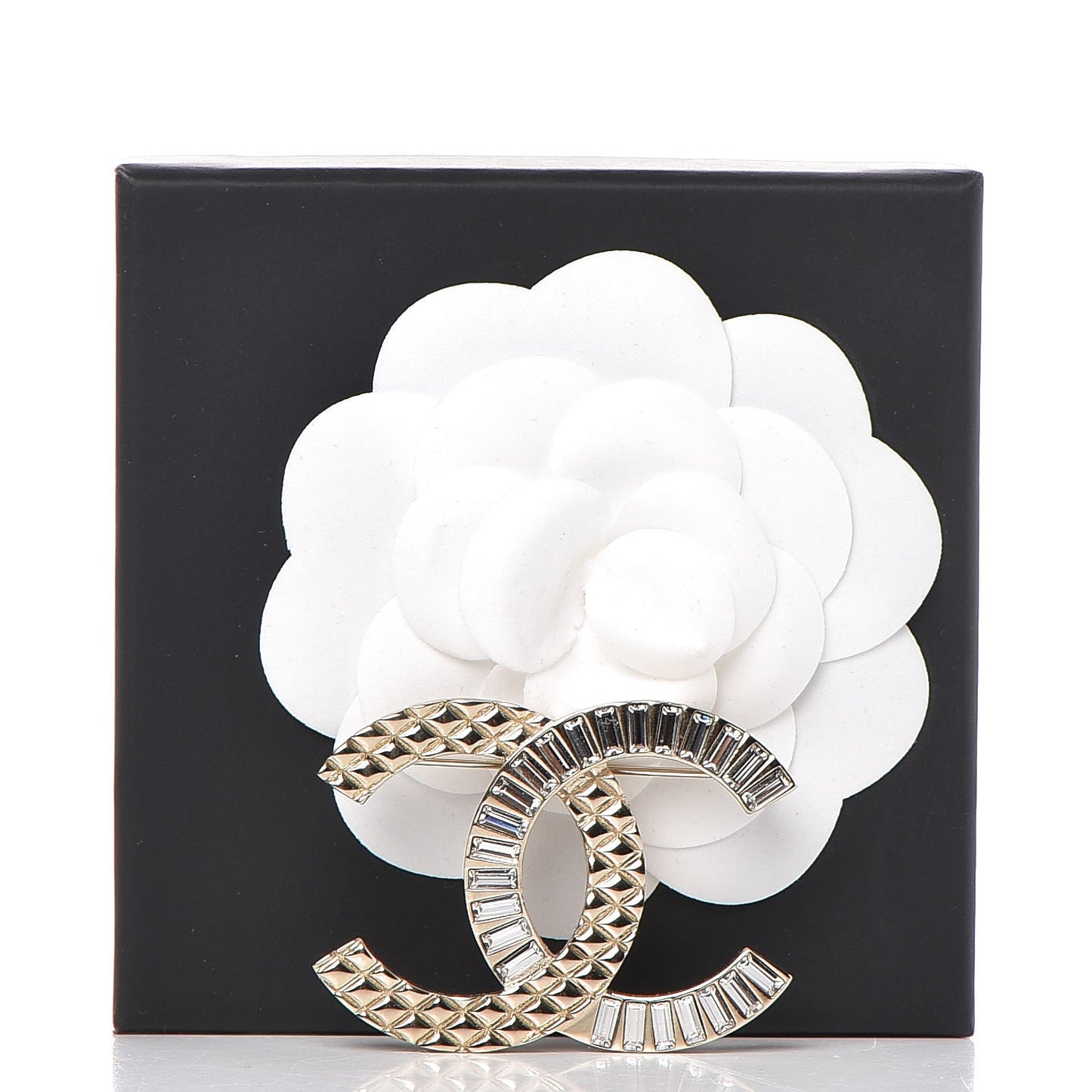 Baguette Crystal Quilted CC Brooch Gold