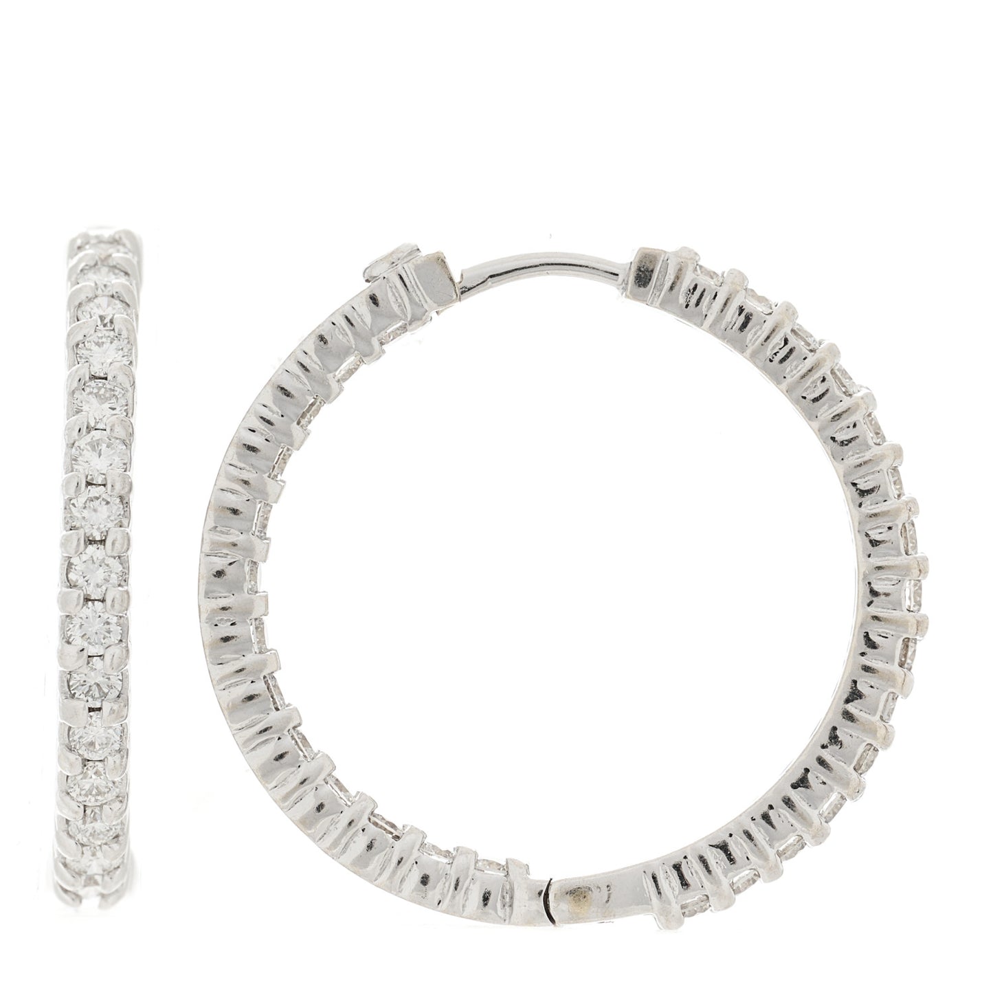 18K White Gold Diamond Small Inside Outside Hoop Earrings