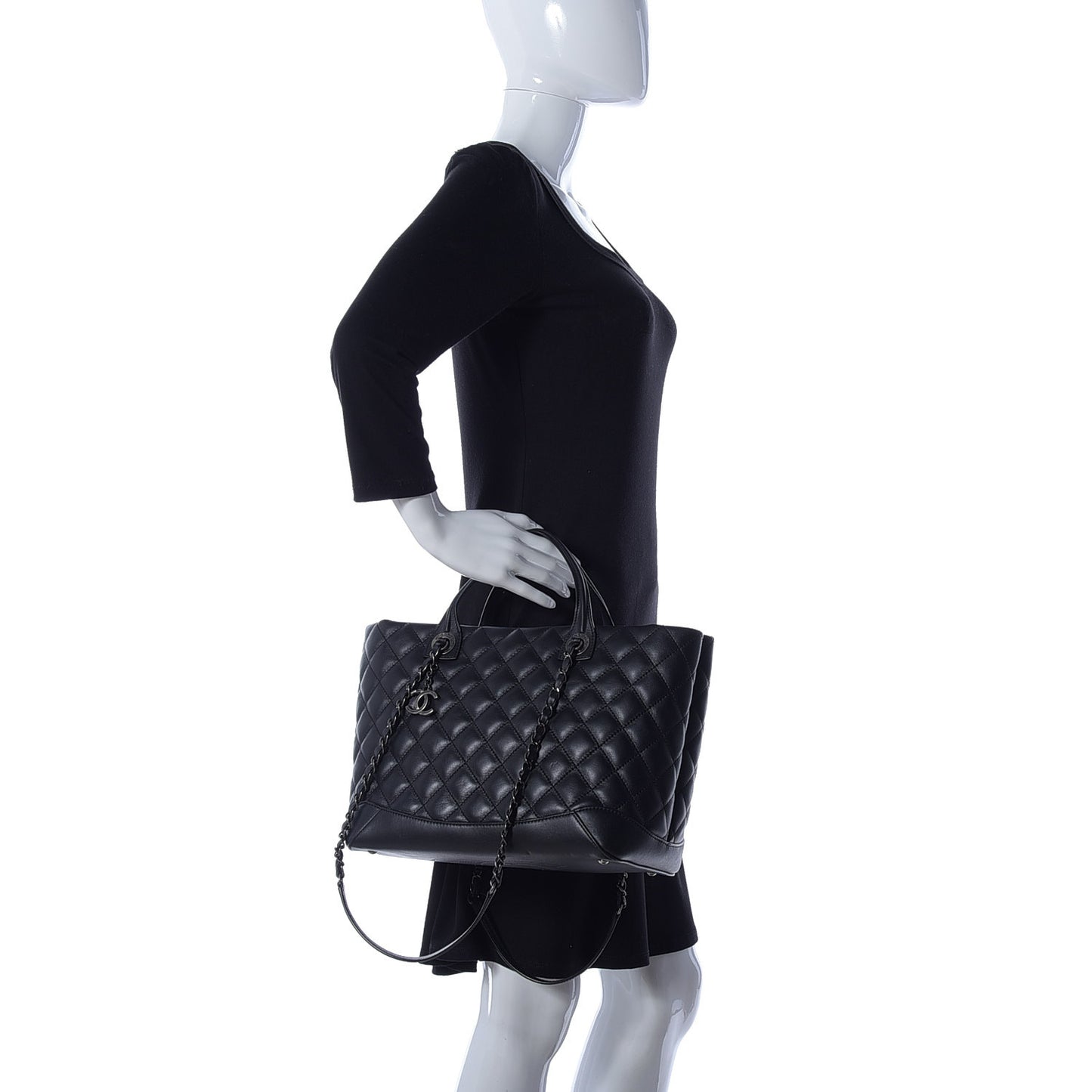 Calfskin Quilted Small Easy Shopping Tote Black