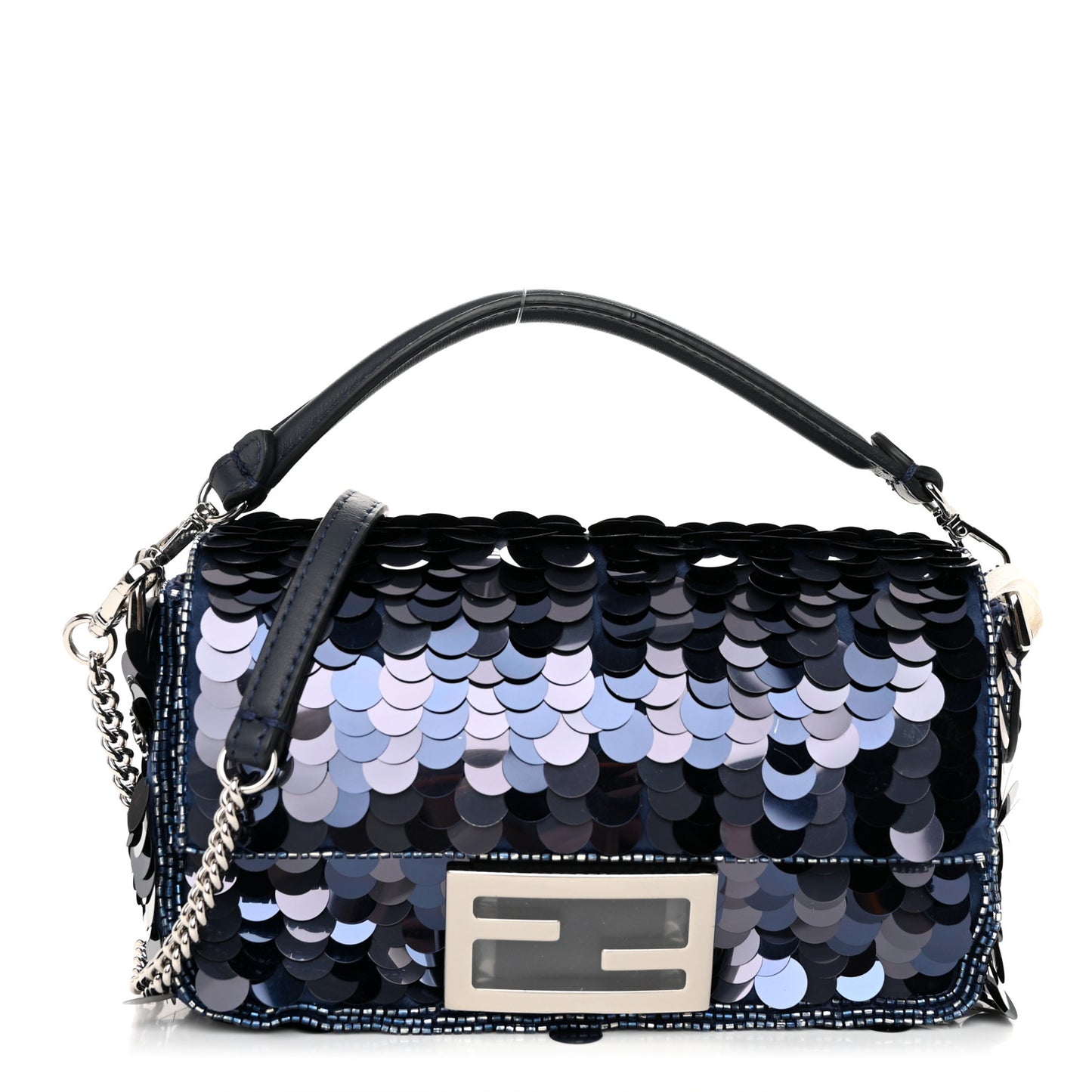 Sequin Paillettes Vitello Grace Striped Mini Baguette Dark Blue Lunai
