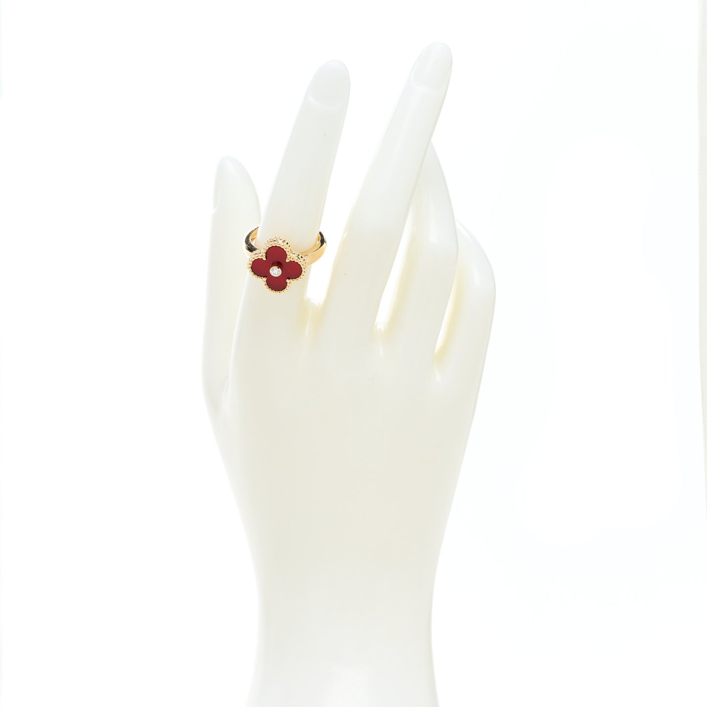 18K Yellow Gold Carnelian Diamond Vintage Alhambra Ring 54 7