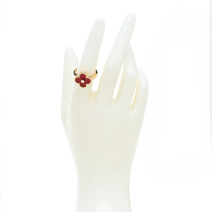 Van Cleef & Arpels 18K Yellow Gold Carnelian Diamond Vintage Alhambra Ring 54 7 2 of 5