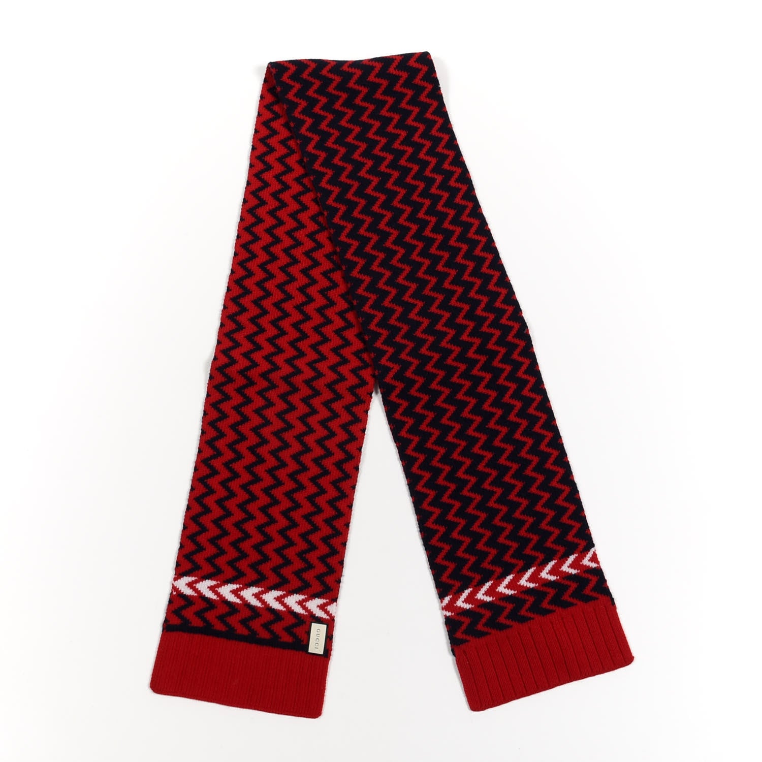 Gucci Wool Zigzag Scarf White Red Blue 2 of 3