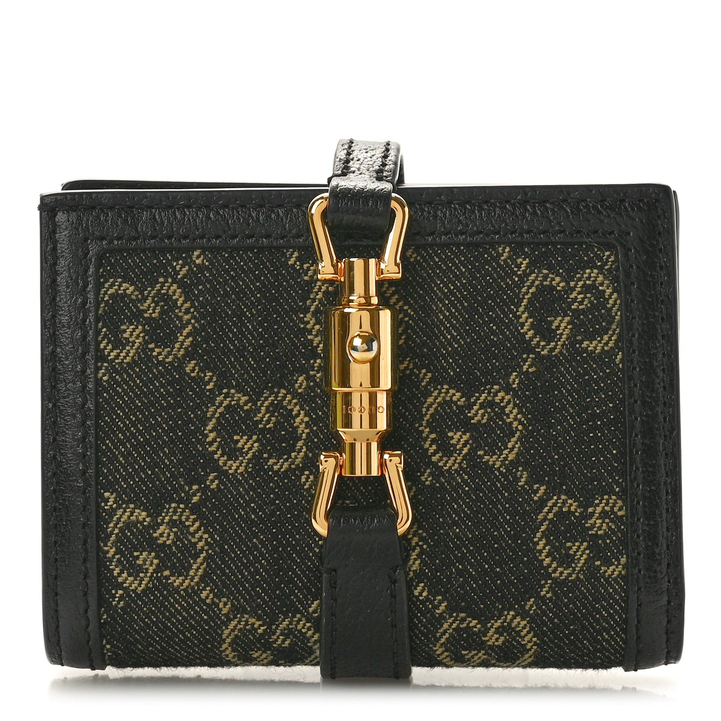Jacquard Black Denim GG Monogram Textured Dollar Calfskin Jackie 1961 Card Case Black Ivory