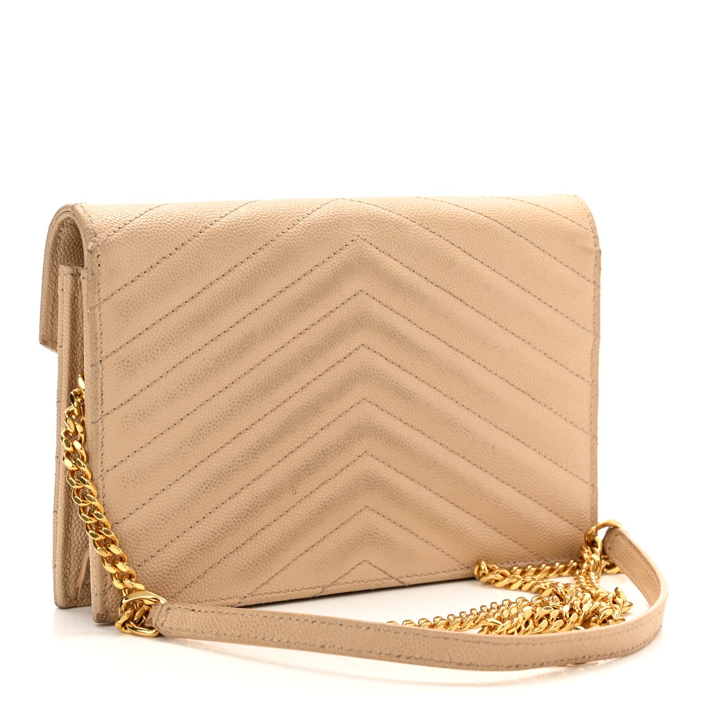 Grain De Poudre Matelasse Chevron Monogram Envelope Chain Wallet Nude Powder