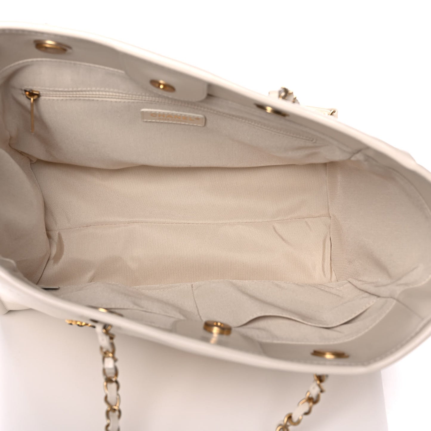 Aged Calfskin Small Charms Deauville Tote White