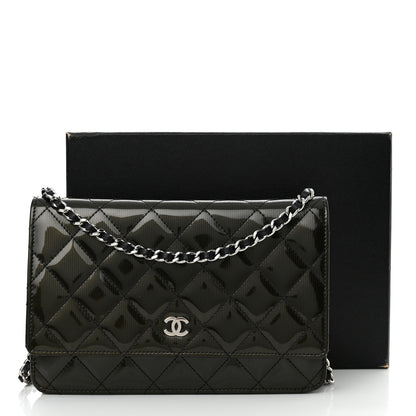Chanel Striated Patent Quilted Wallet on Chain WOC Black 12 of 12