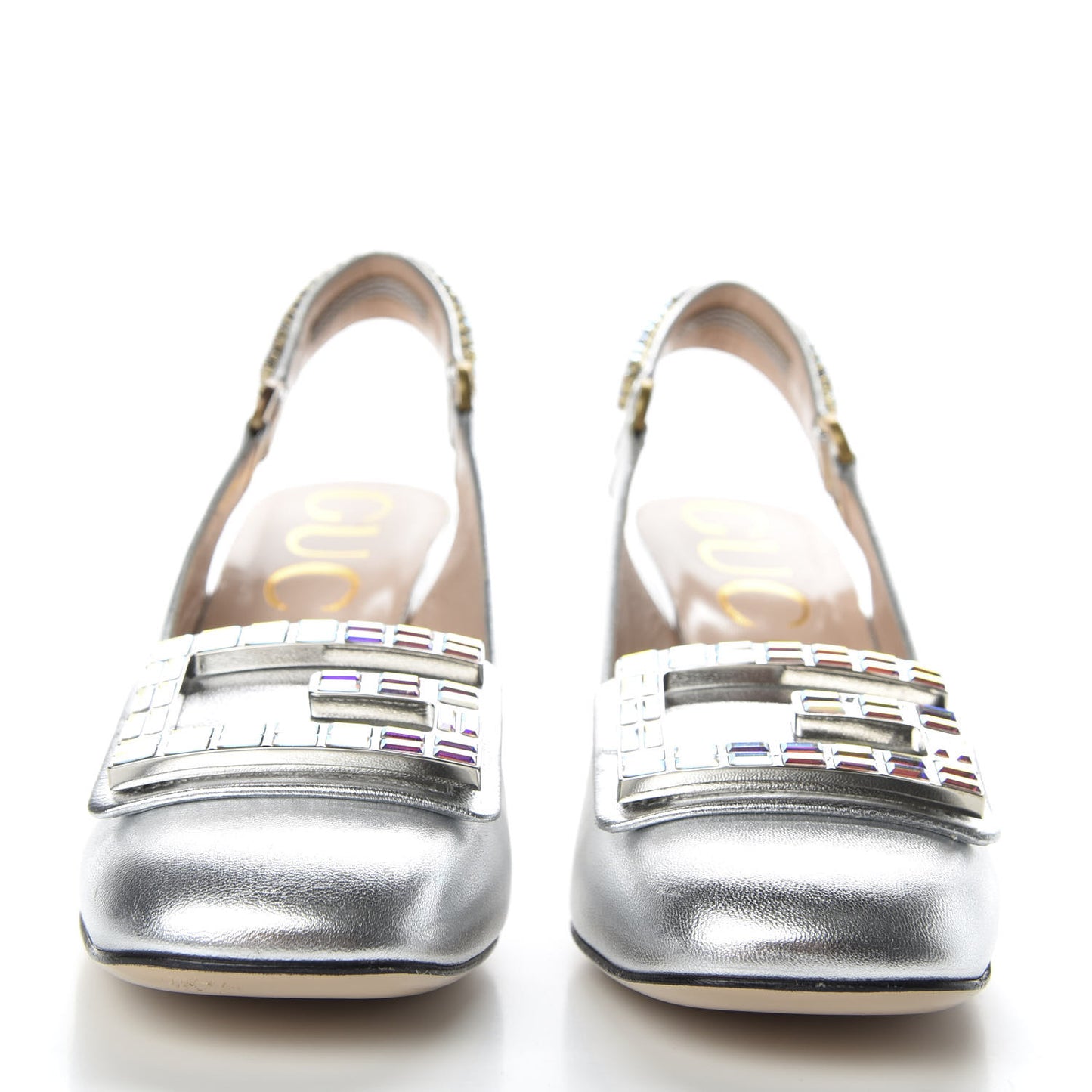 Metallic Nappa Crystal Square G Madelyn Slingbacks 36 Silver