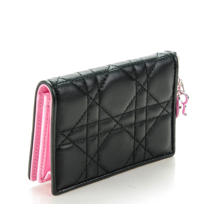 Christian Dior Lambskin Cannage Bi-Color Small Lady Dior Flap Card Holder Black Pink 3 of 8