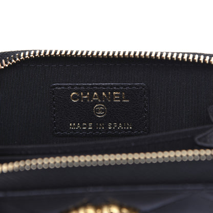 Chanel Goatskin Quilted Chanel 19 Zip Around Coin Purse Wallet Black 8 of 12
